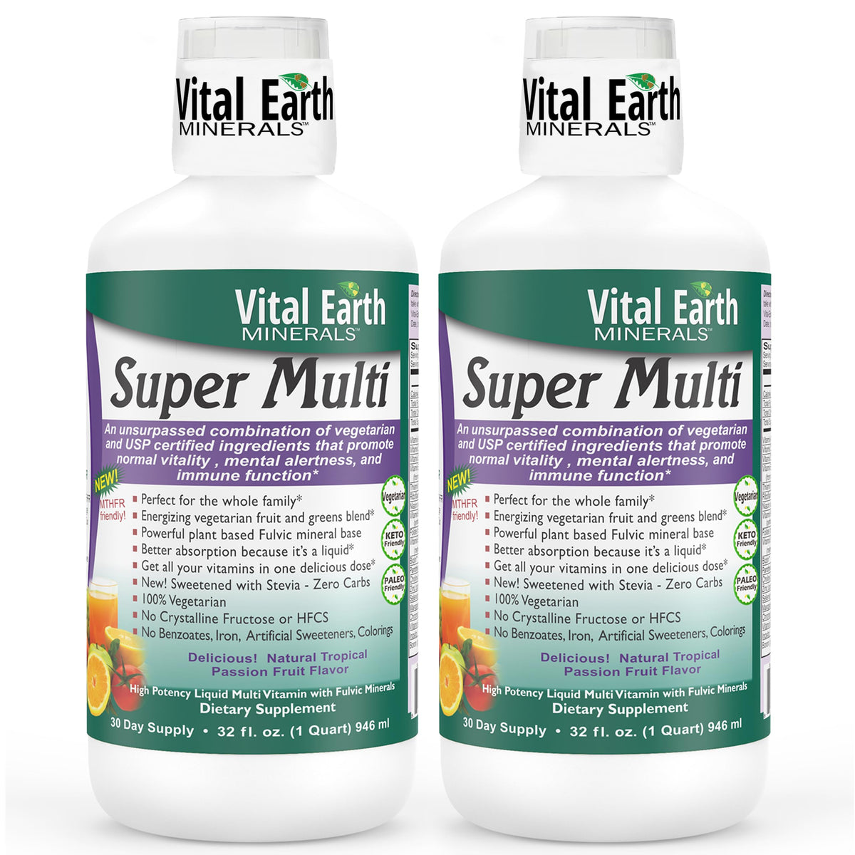 Vital Earth Minerals frasco frente mostrando tamaño y diseño útil