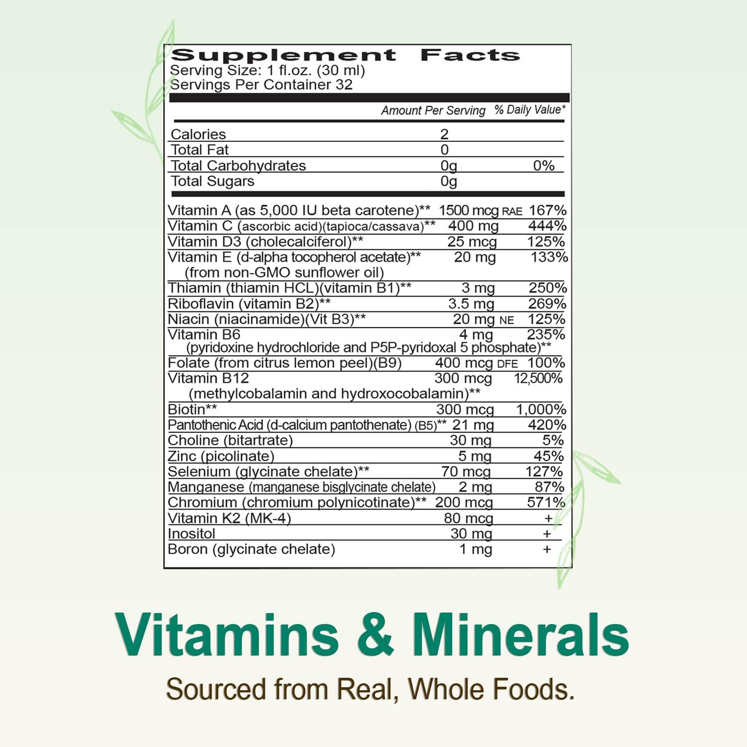 Vital Earth Minerals ingredientes de frutas y verduras, sabor natural