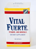 Vital Fuerte frasco frontal mostrando etiqueta y beneficio energía diaria