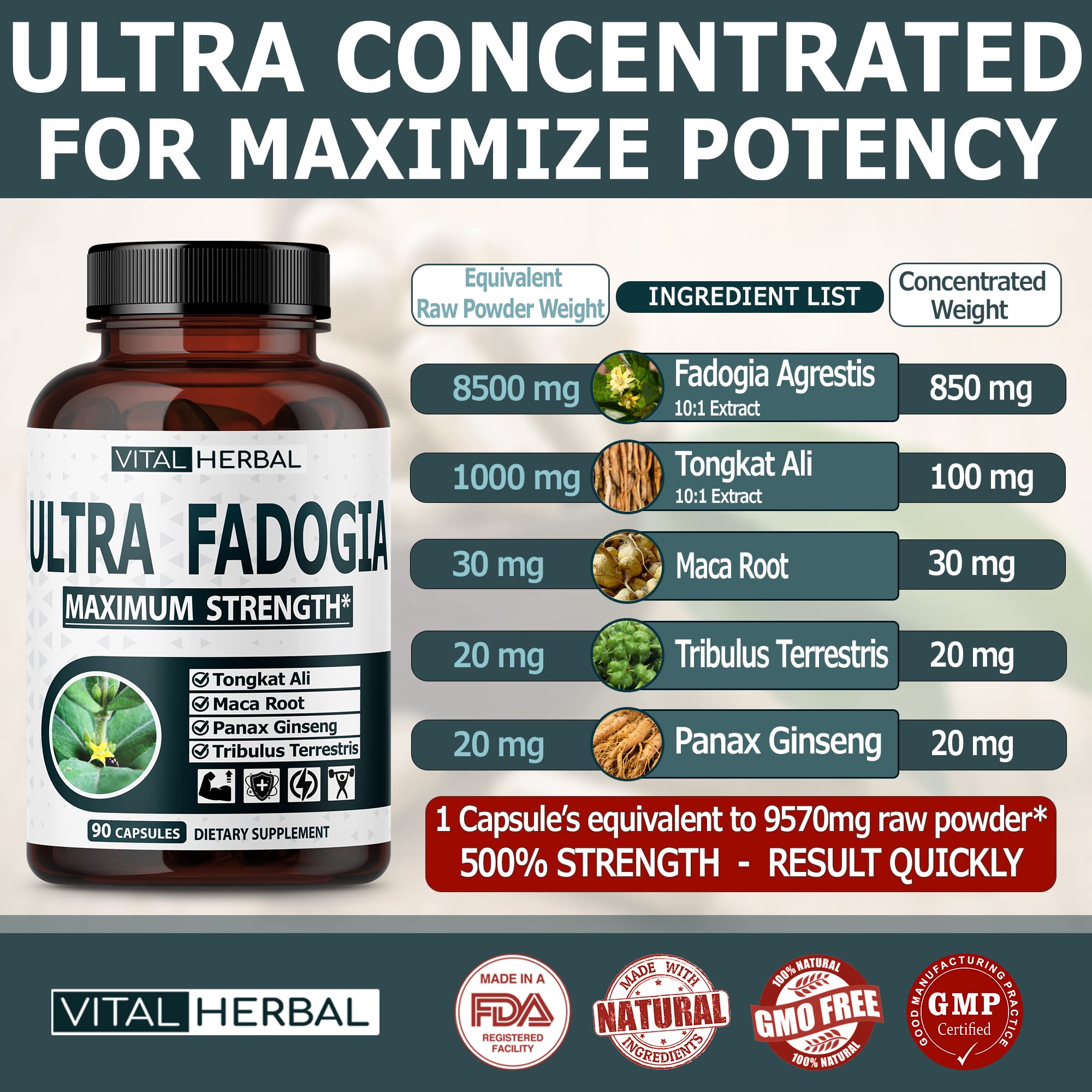 VITAL HERBAL cápsula abierta detalle del contenido y pureza