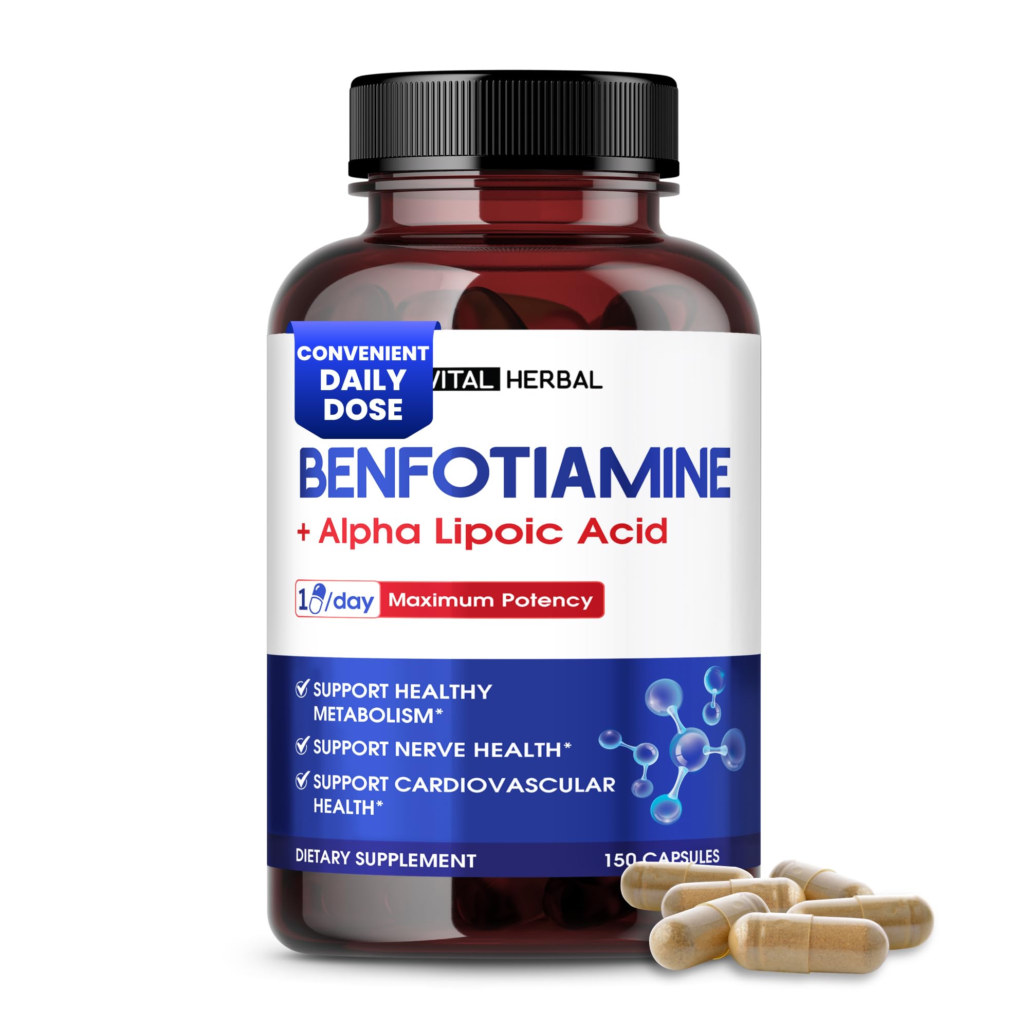 Vital Herbal frente del envase mostrando 150 cápsulas y marca