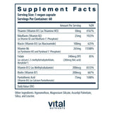 Vital Nutrients cápsulas en primer plano, textura y tamaño fácil de tragar