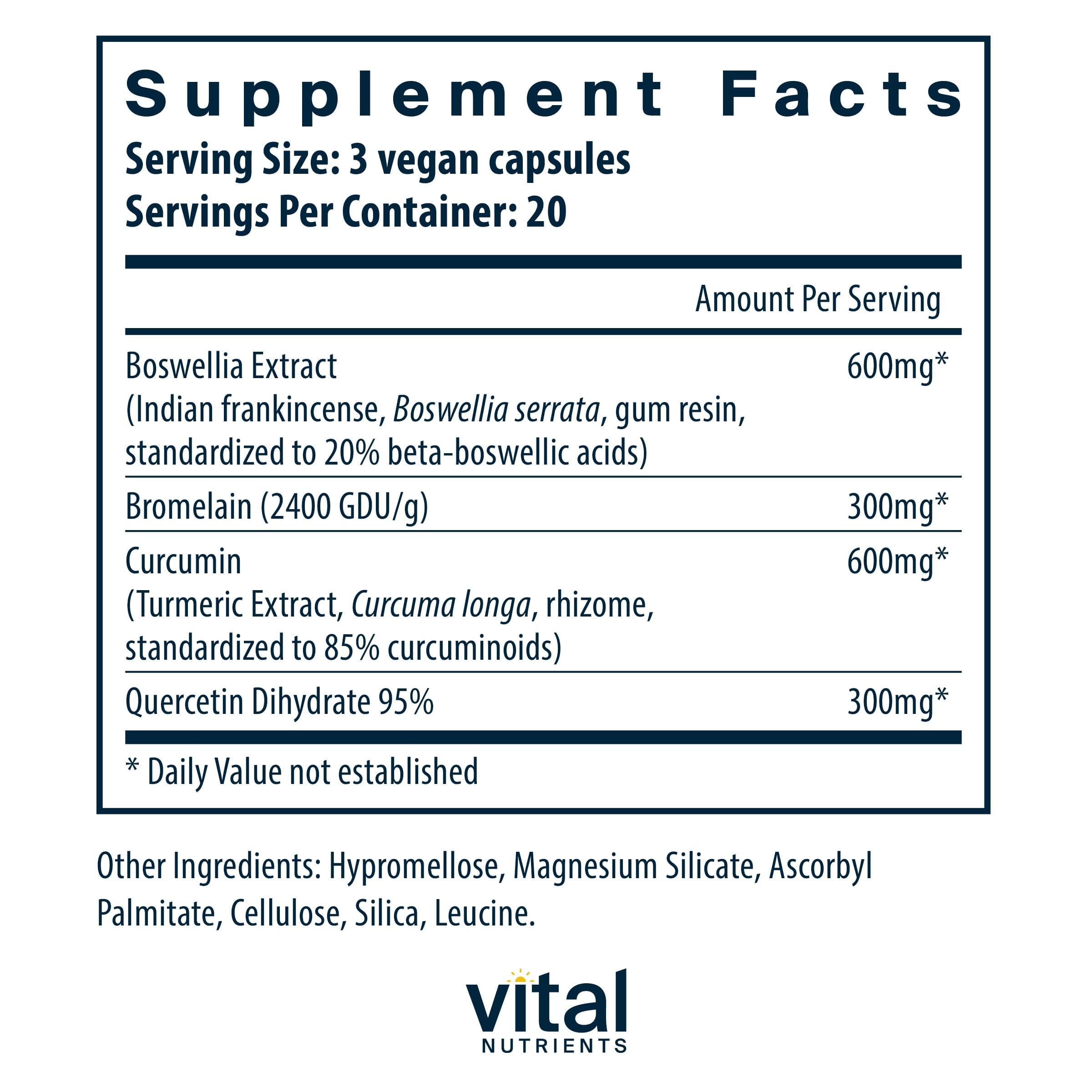 Vital Nutrients etiqueta detalle de BCQ con información de ingredientes y pureza