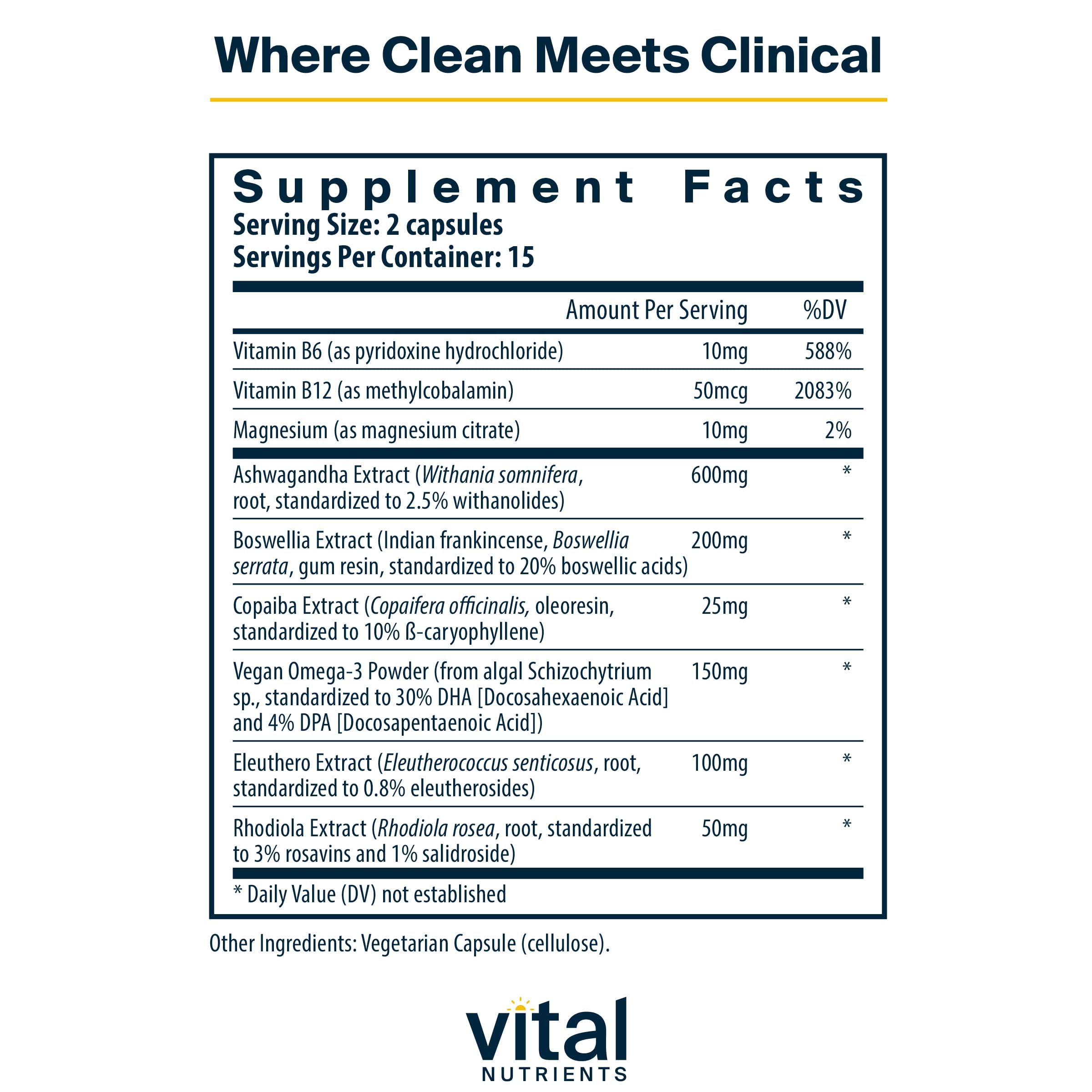 Vital Nutrients cápsula de cerca texturas visibles y aspecto vegano para claridad