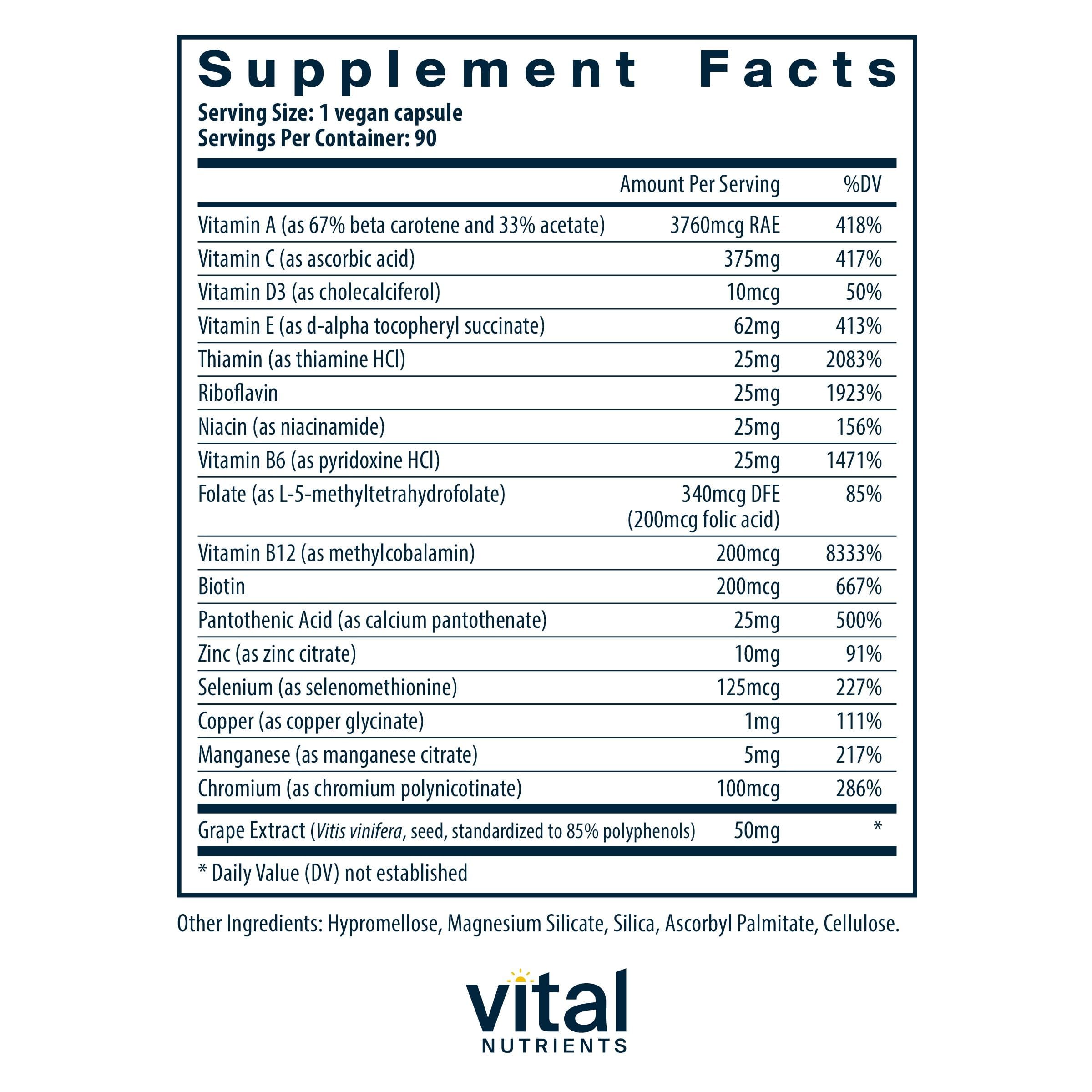 Vital Nutrients primer plano de una cápsula mostrando textura y pureza