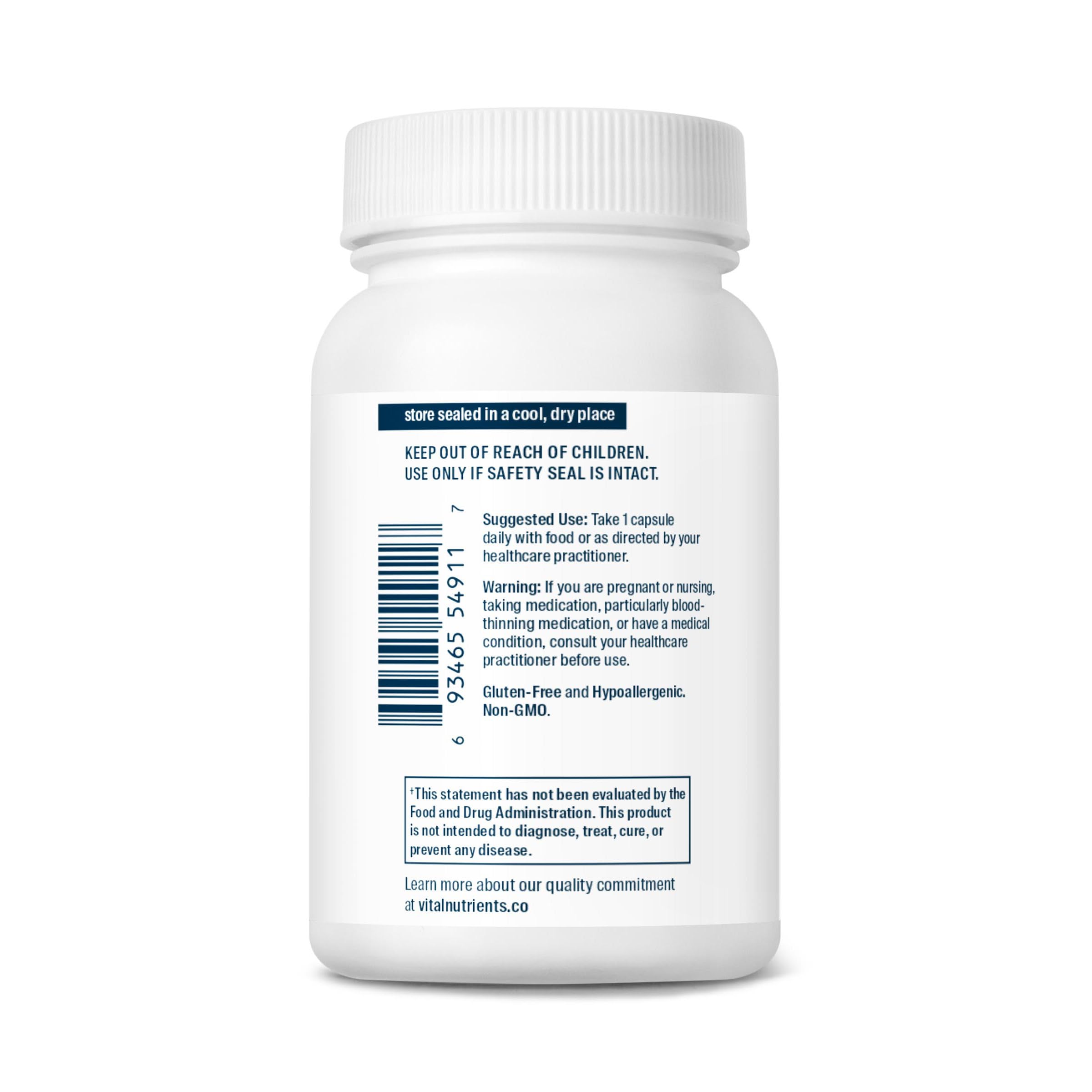 Vital Nutrients comparación de tamaño de cápsula en la mano para referencia