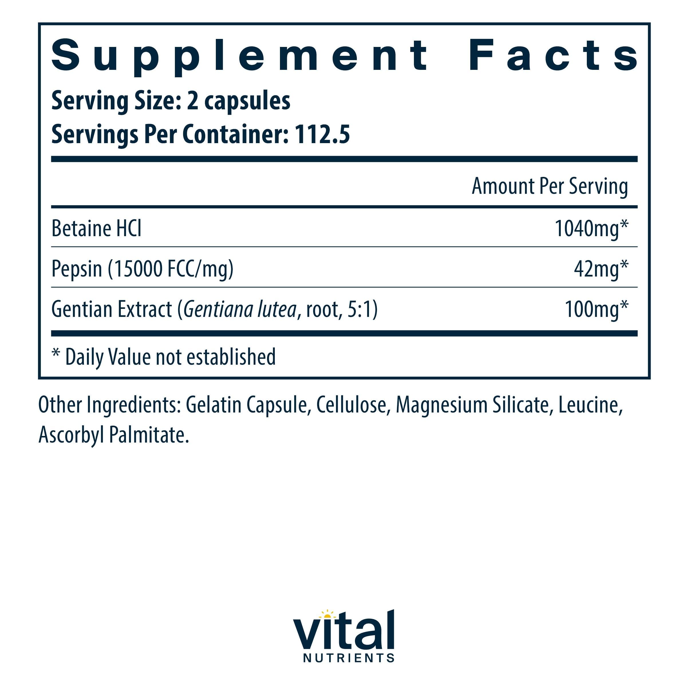 Vital Nutrients cápsulas apiladas detalle del tamaño y fácil ingestión