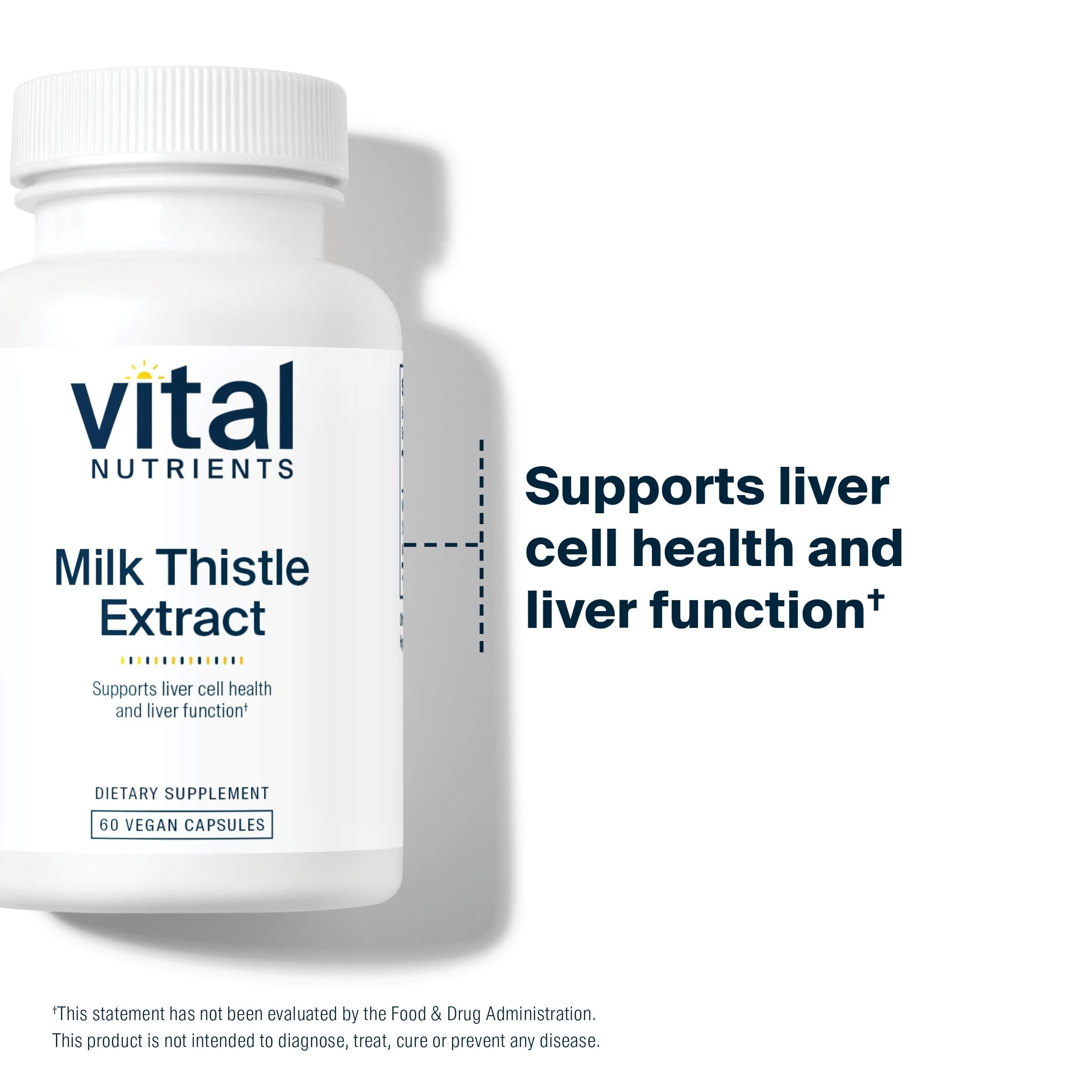 Vital Nutrients etiqueta nutricional destacando 250 mg y 80% silymarin