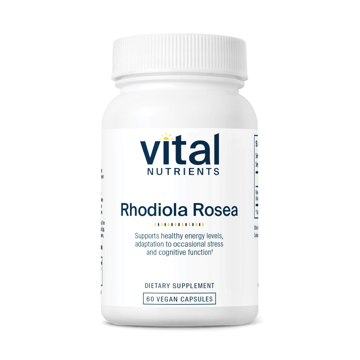 Vital Nutrients frasco delantero Rhodiola para energía cotidiana