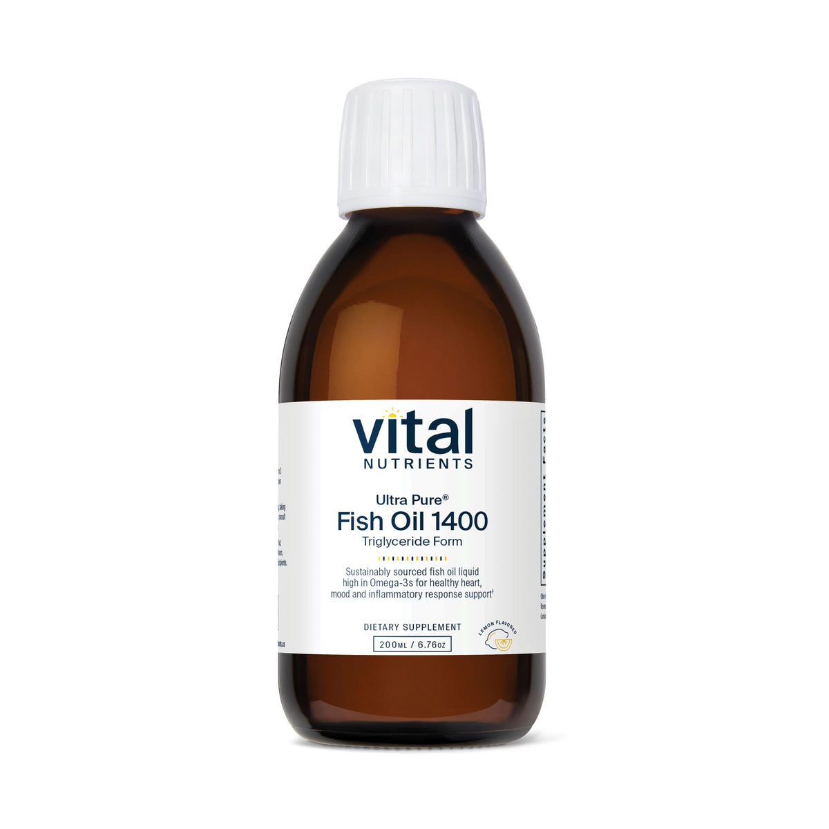 Vital Nutrients frasco frontal mostrando etiqueta clara y pureza