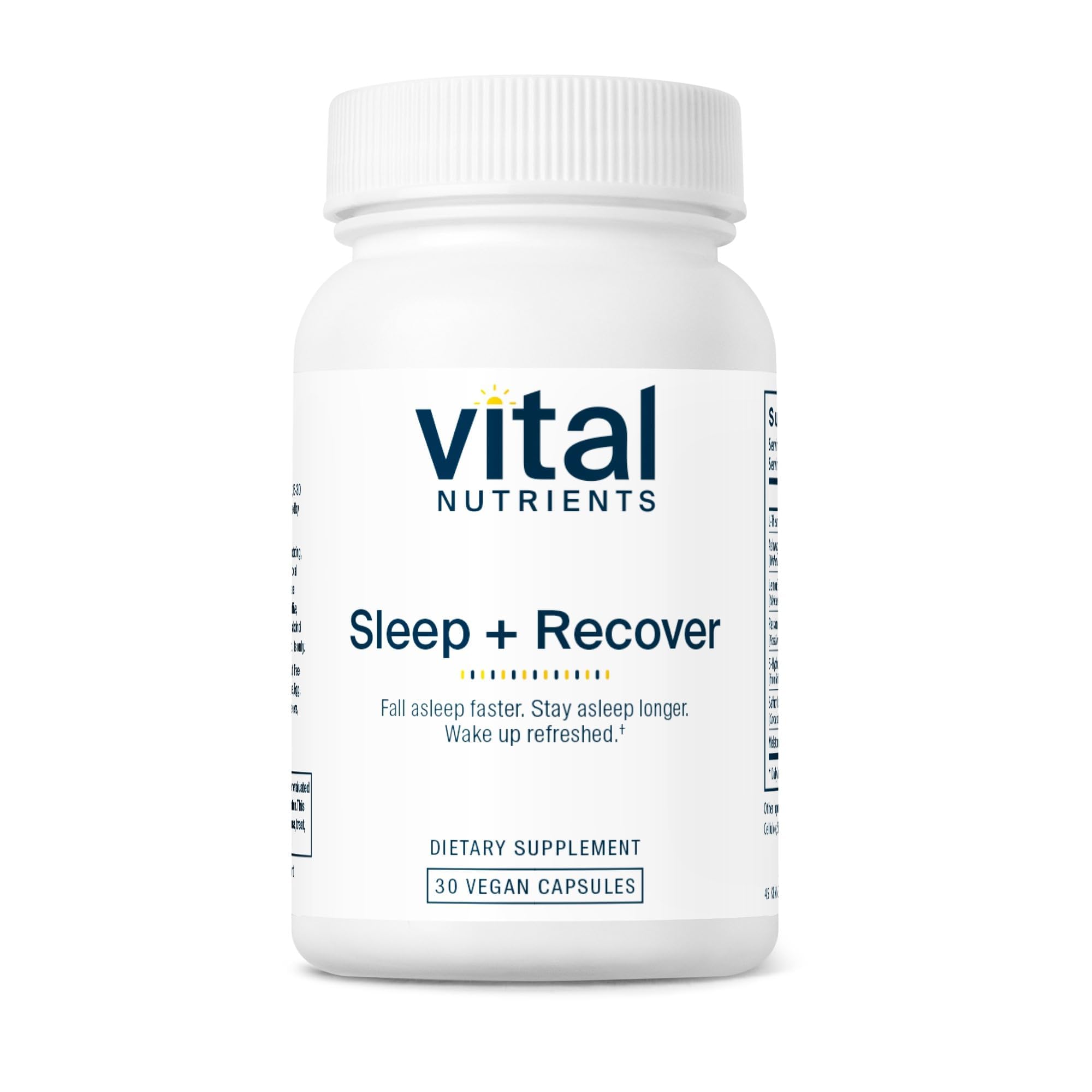 Vital Nutrients frente del envase mostrando fórmula vegana y beneficios para sueño