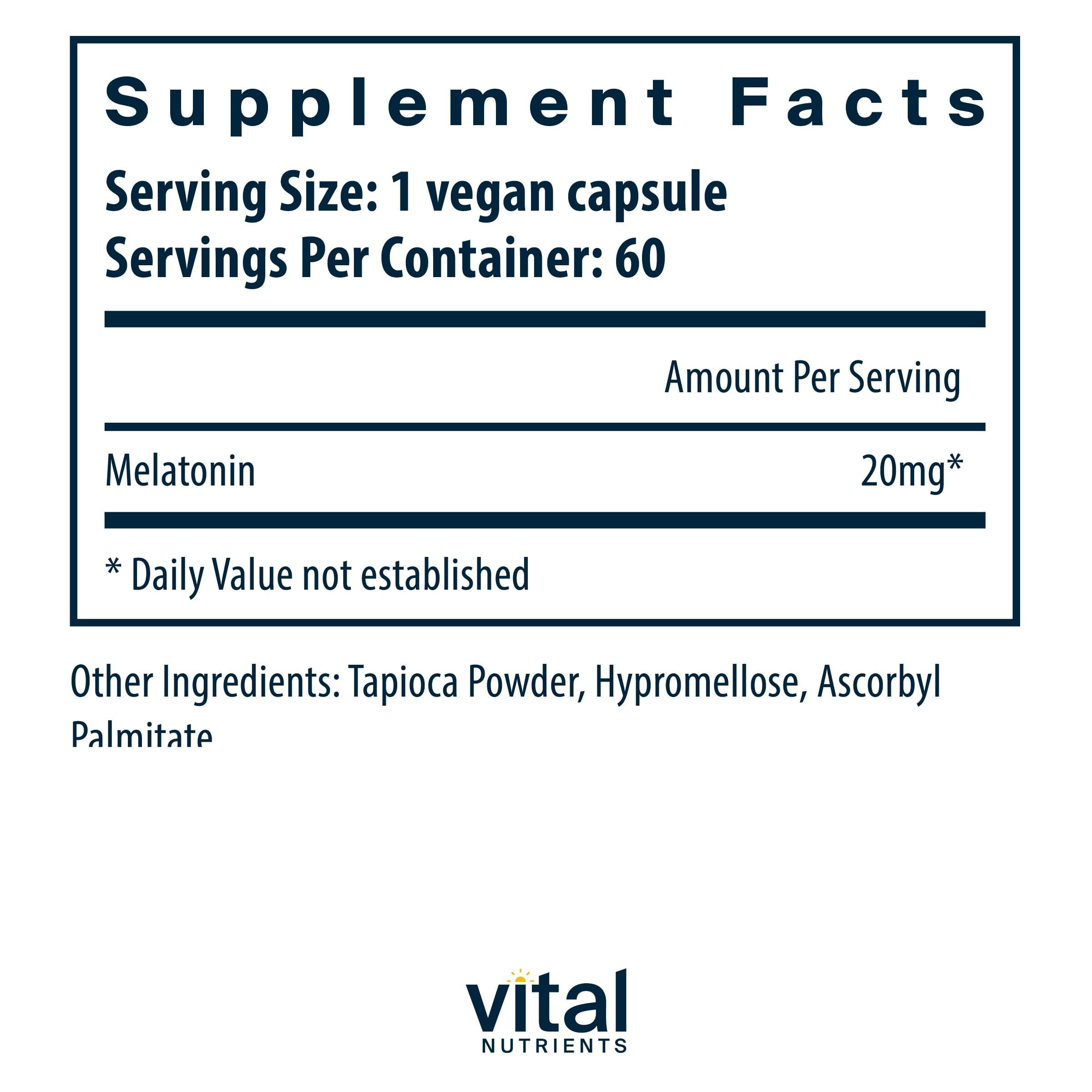 Vital Nutrients etiqueta con ingredientes, pureza y certificado visible