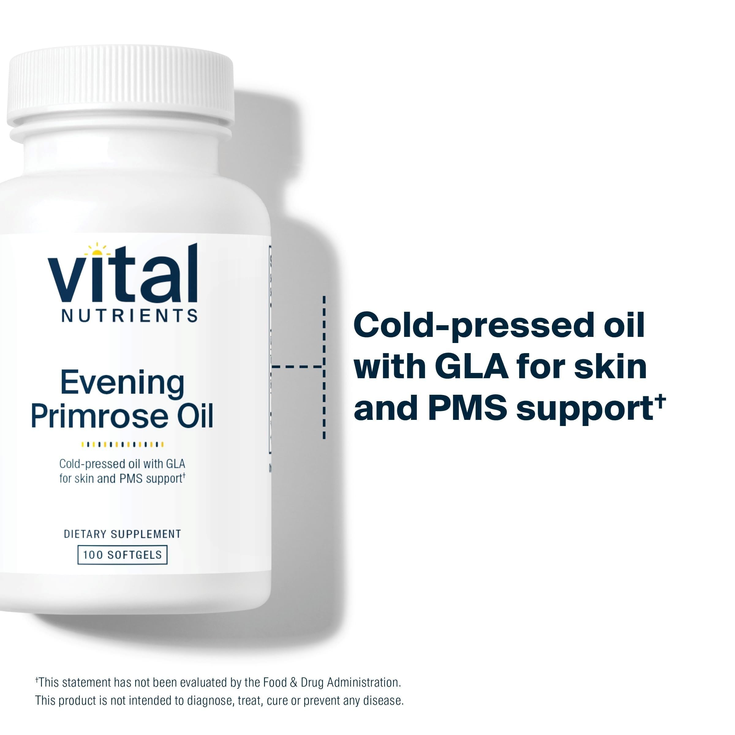 Vital Nutrients aceite de onagra vertido para apreciar color y calidad