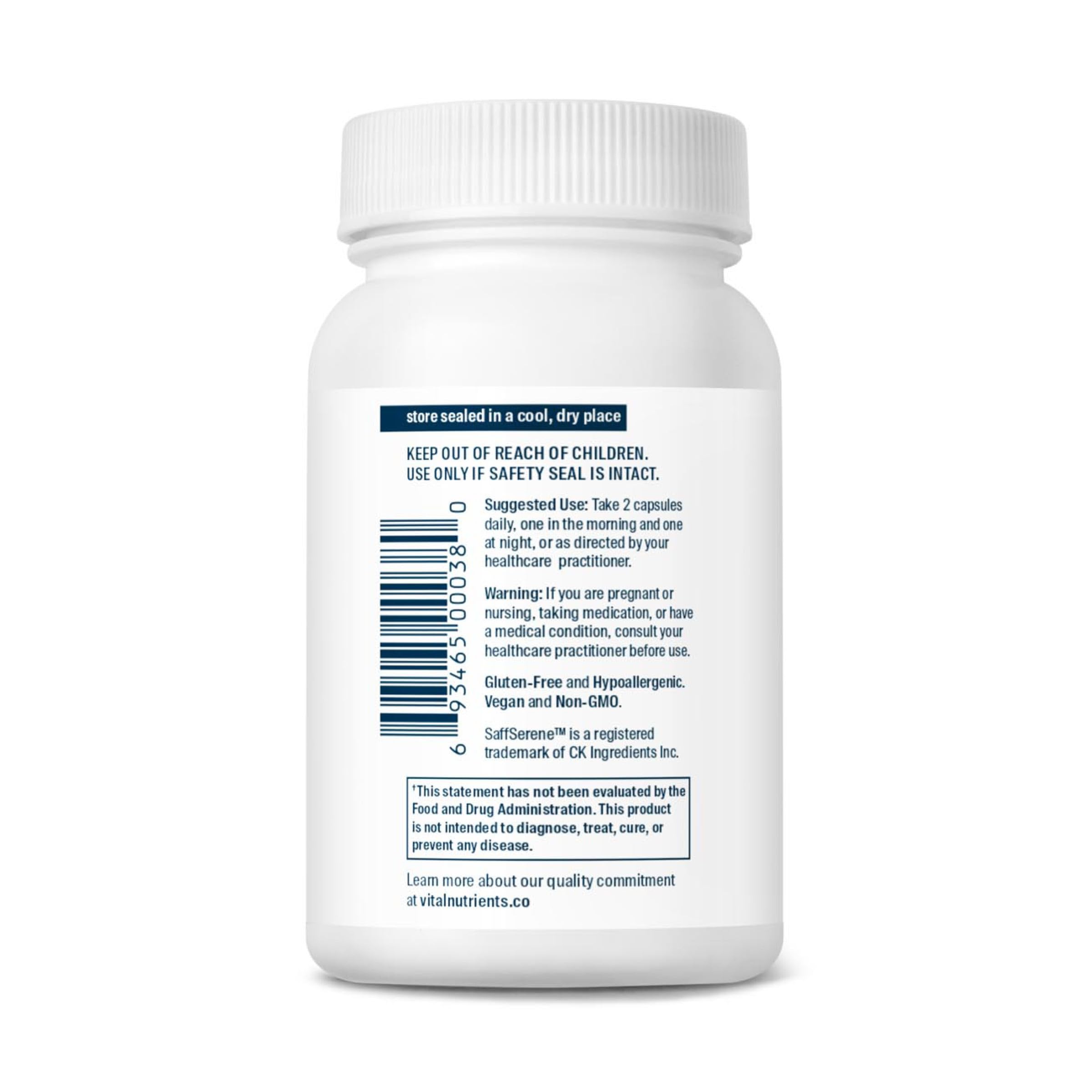 Vital Nutrients comparación de tamaño de cápsula para dosificación clara