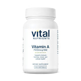 Vital Nutrients frasco frontal que muestra la presentación y beneficio de vitamina A