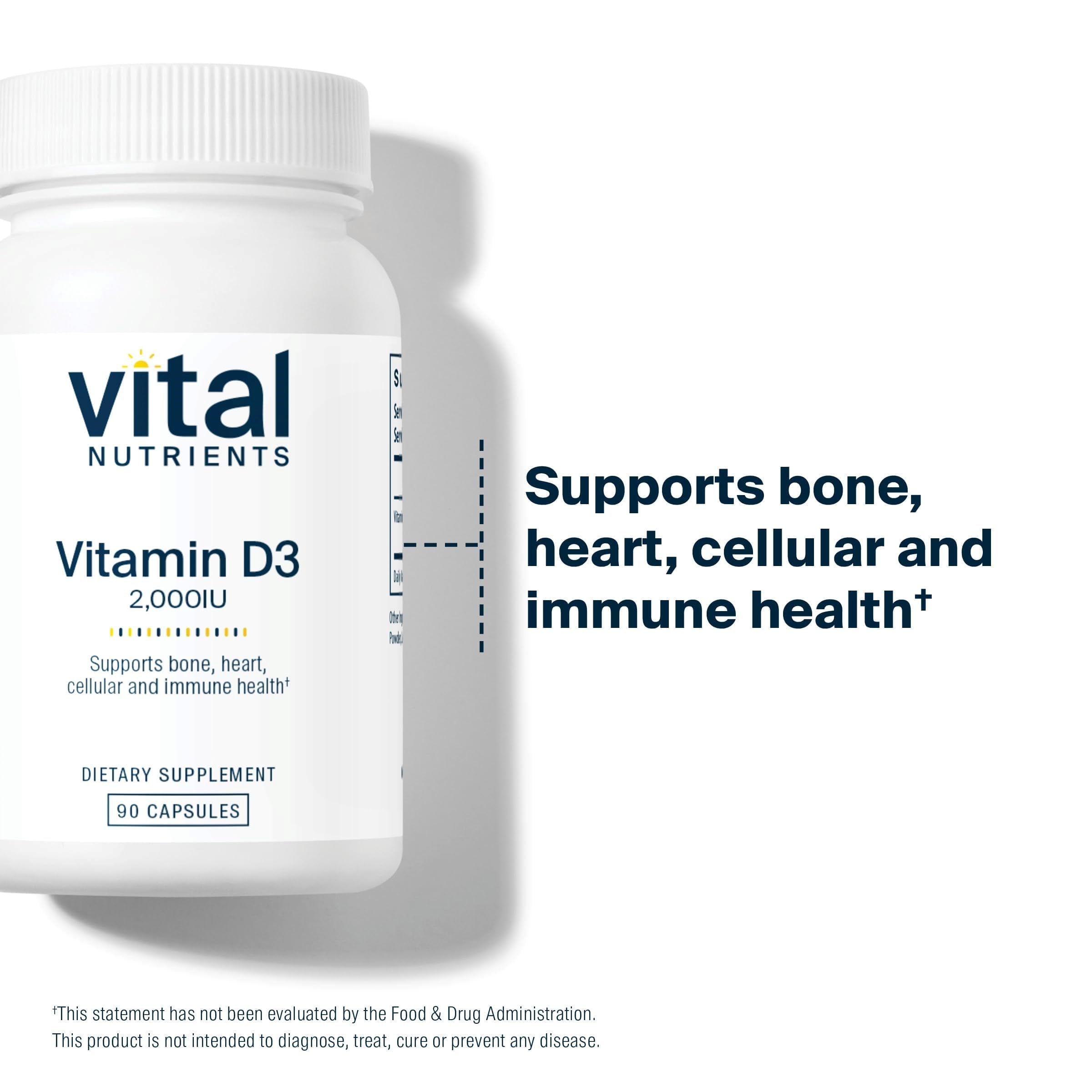 Vital Nutrients varias cápsulas D3 sobre fondo blanco, presentación limpia