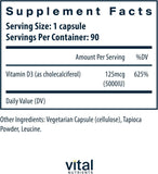Vital Nutrients cápsula de vitamina D3 en primer plano, textura clara