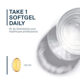 Vital Nutrients softgel en mano para comparar tamaño y dosificación