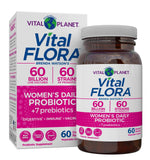 Vital Planet envase frontal del probiótico Vital Flora muestra 60 mil millones de UFC y 60 cepas