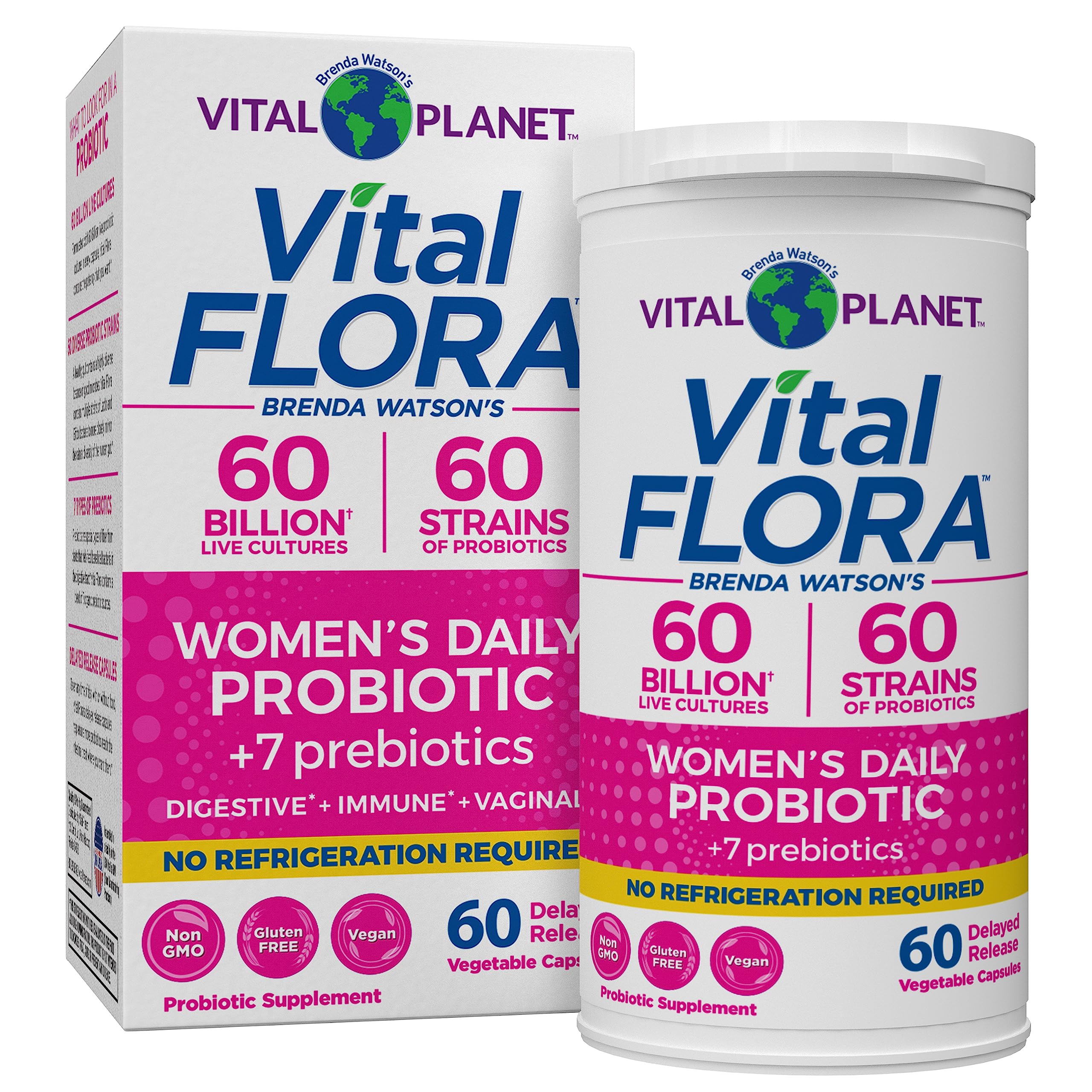 Vital Planet frasco frontal del producto mostrando diseño y beneficio de diversidad