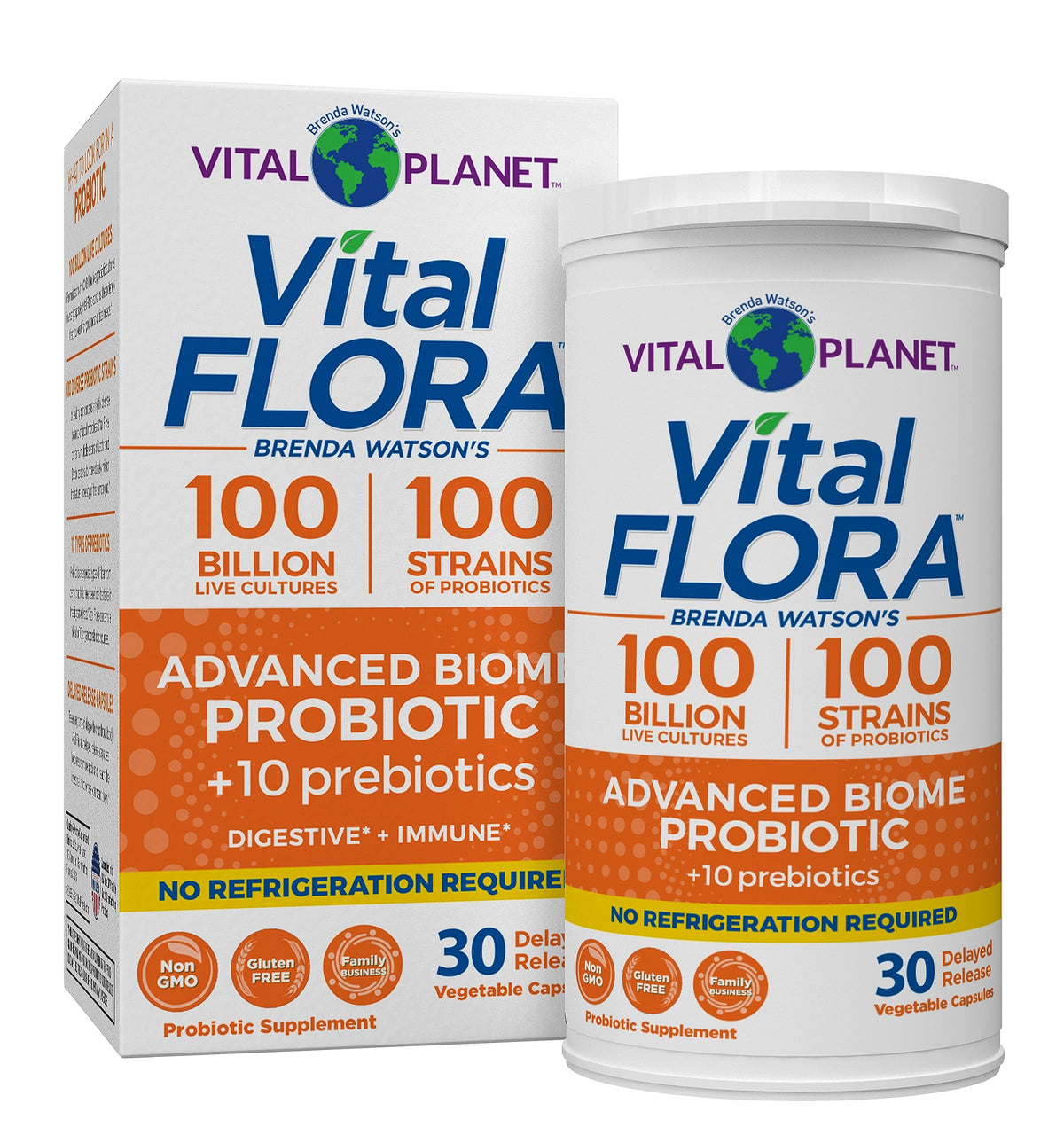 Vital Planet Vital Flora frontal del envase mostrando fórmula completa y beneficios