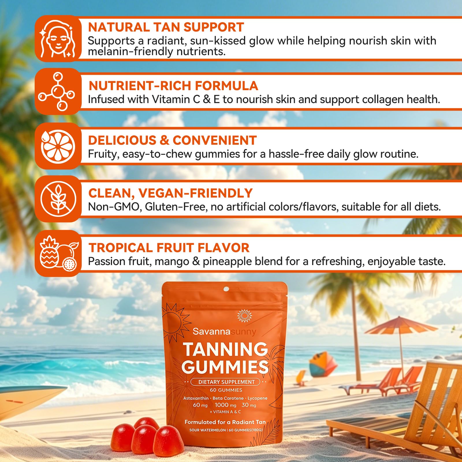 VITAL POWER gomitas en ambiente playero sugieren soporte para bronceado