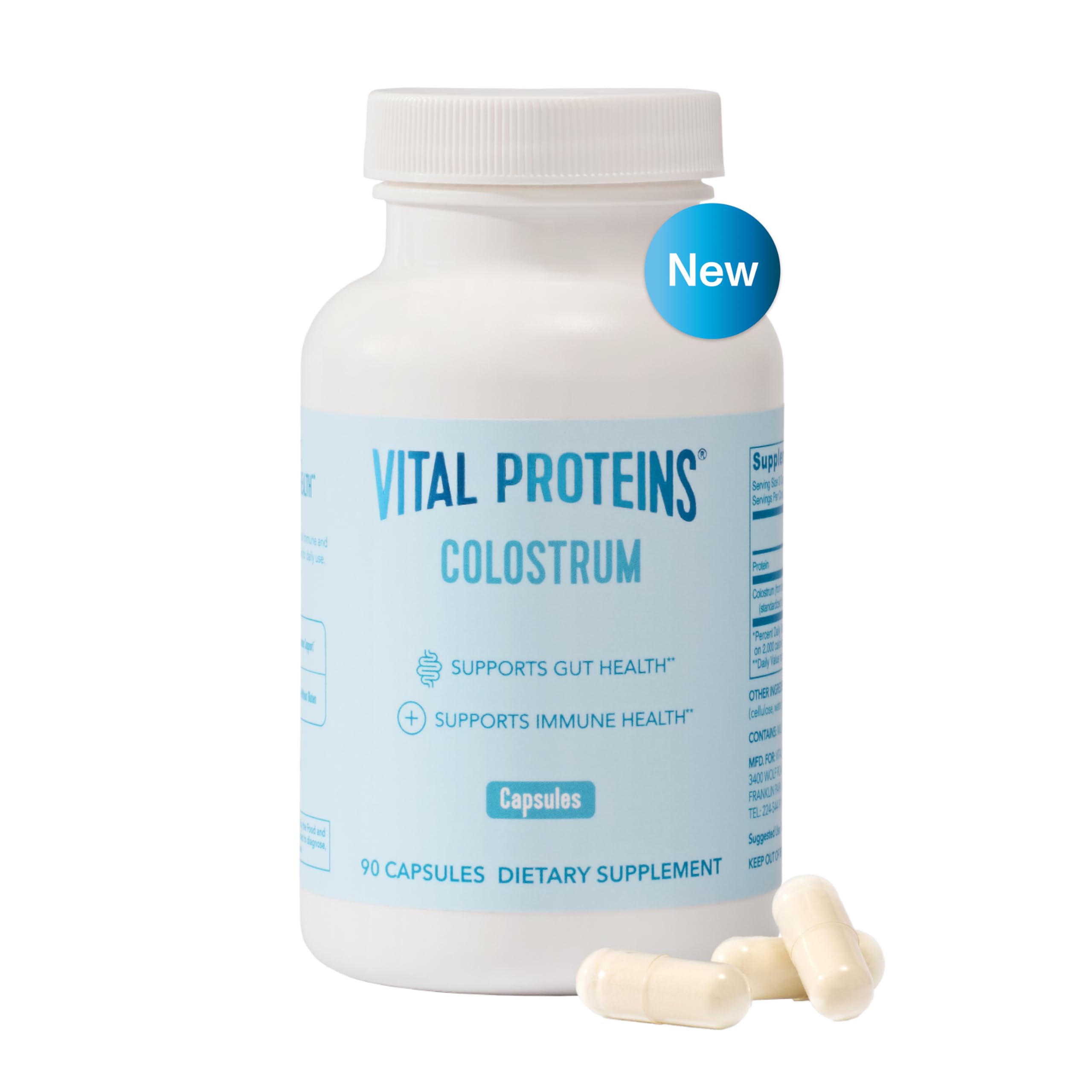 Vital Proteins frasco frontal mostrando 90 cápsulas y información clara