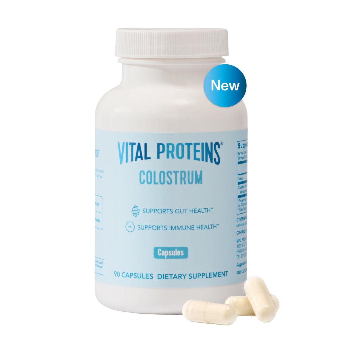 Vital Proteins frasco frontal mostrando 90 cápsulas y información clara