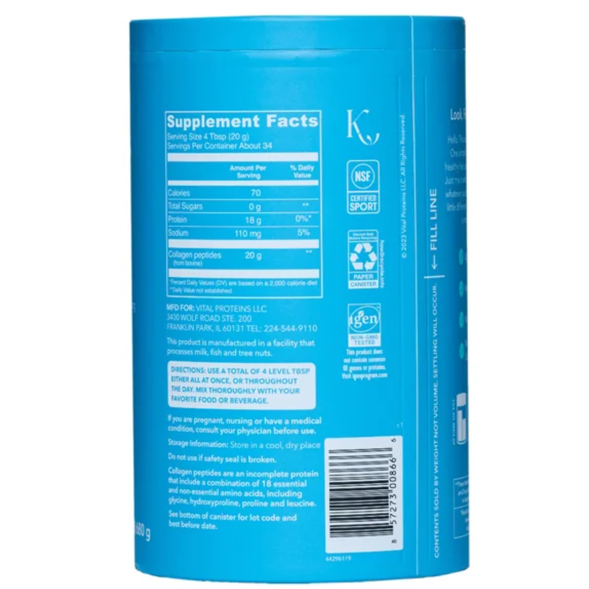 Vital Proteins cuchara con porción para medir 18 g de proteína