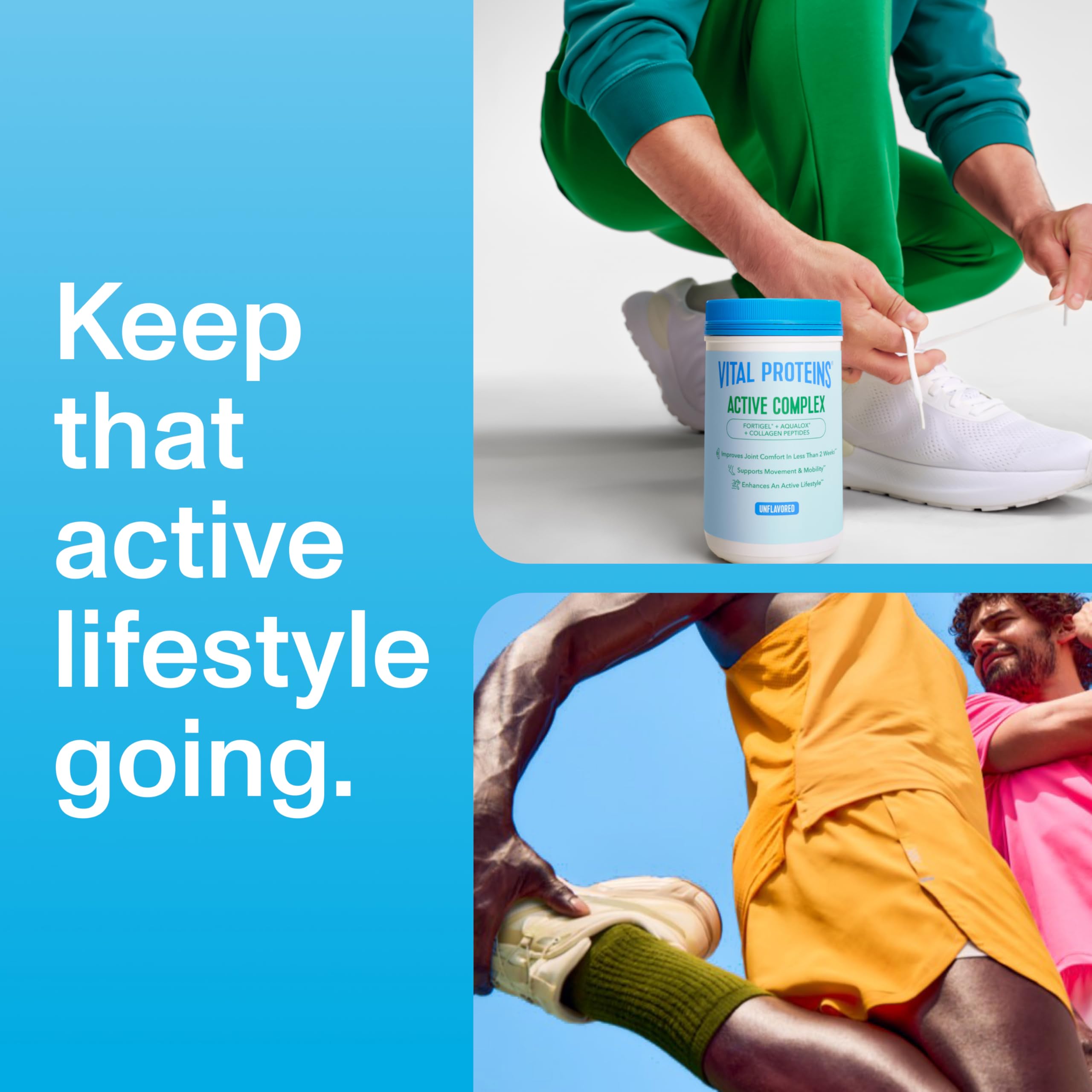 Vital Proteins en escena lifestyle con ejercicio, diseñado para activos