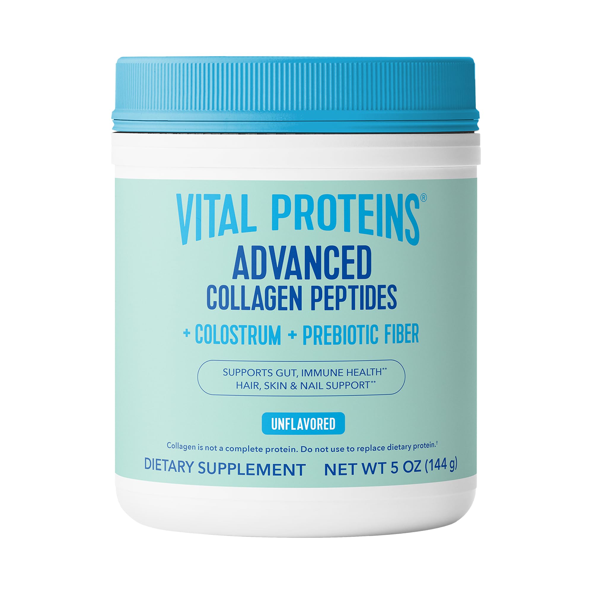 Vital Proteins frasco delantero mostrando el diseño y beneficio de piel radiante