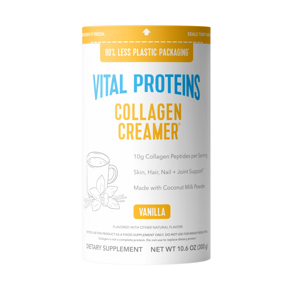 Vital Proteins frasco frontal mostrando etiqueta y beneficio cremoso
