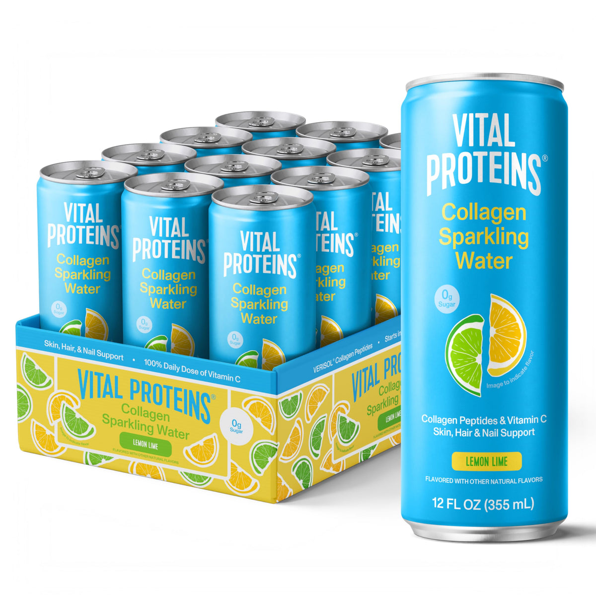 Vital Proteins lata frente mostrando diseño y beneficio de piel más radiante