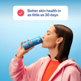 Vital Proteins servido en vaso con hielo y fresa, bebida efervescente lista para consumir