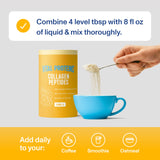 Frasco de Vital Proteins junto a una mano para comparar tamaño y escala