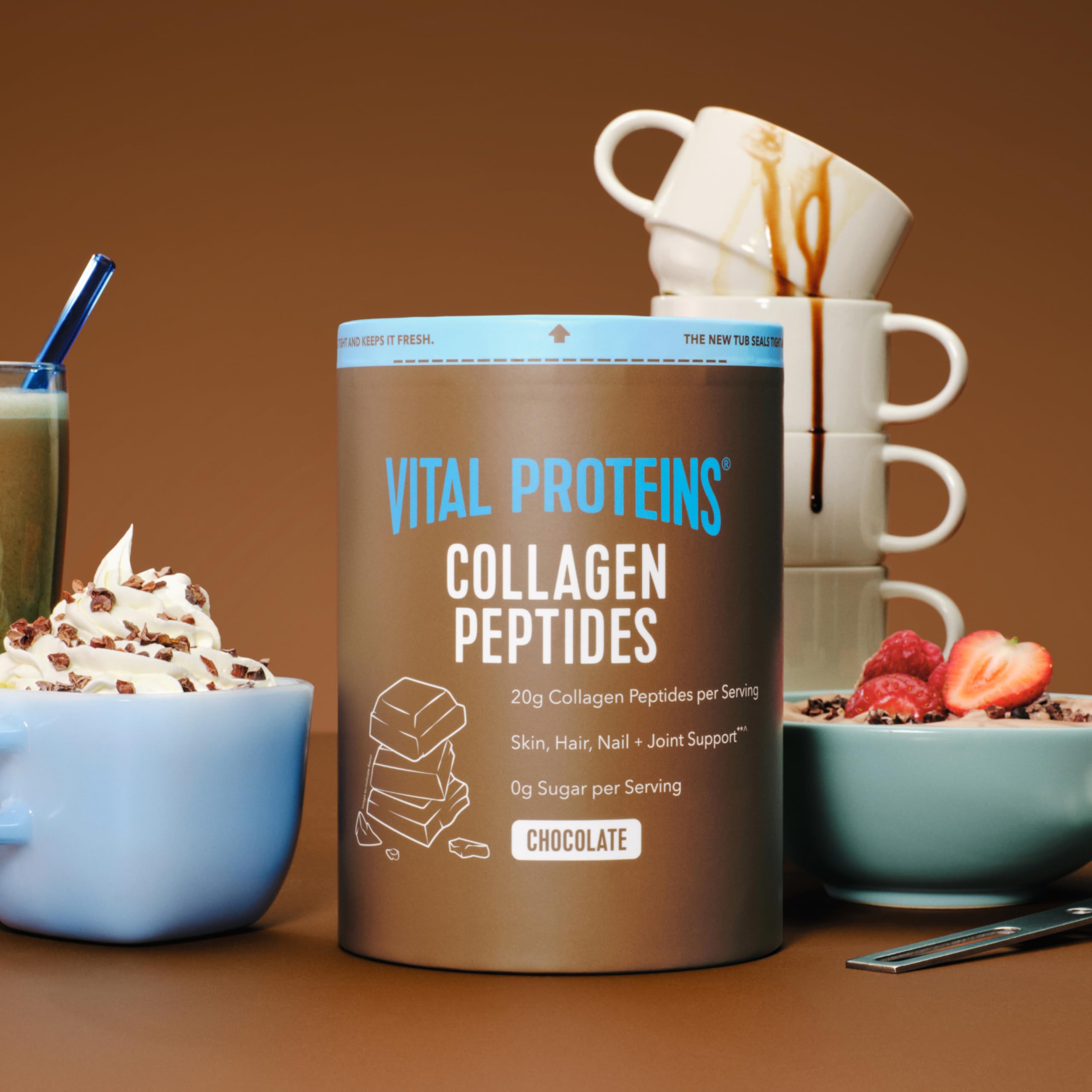 Vital Proteins polvo de colágeno con textura fina y cacao para mezclas suaves