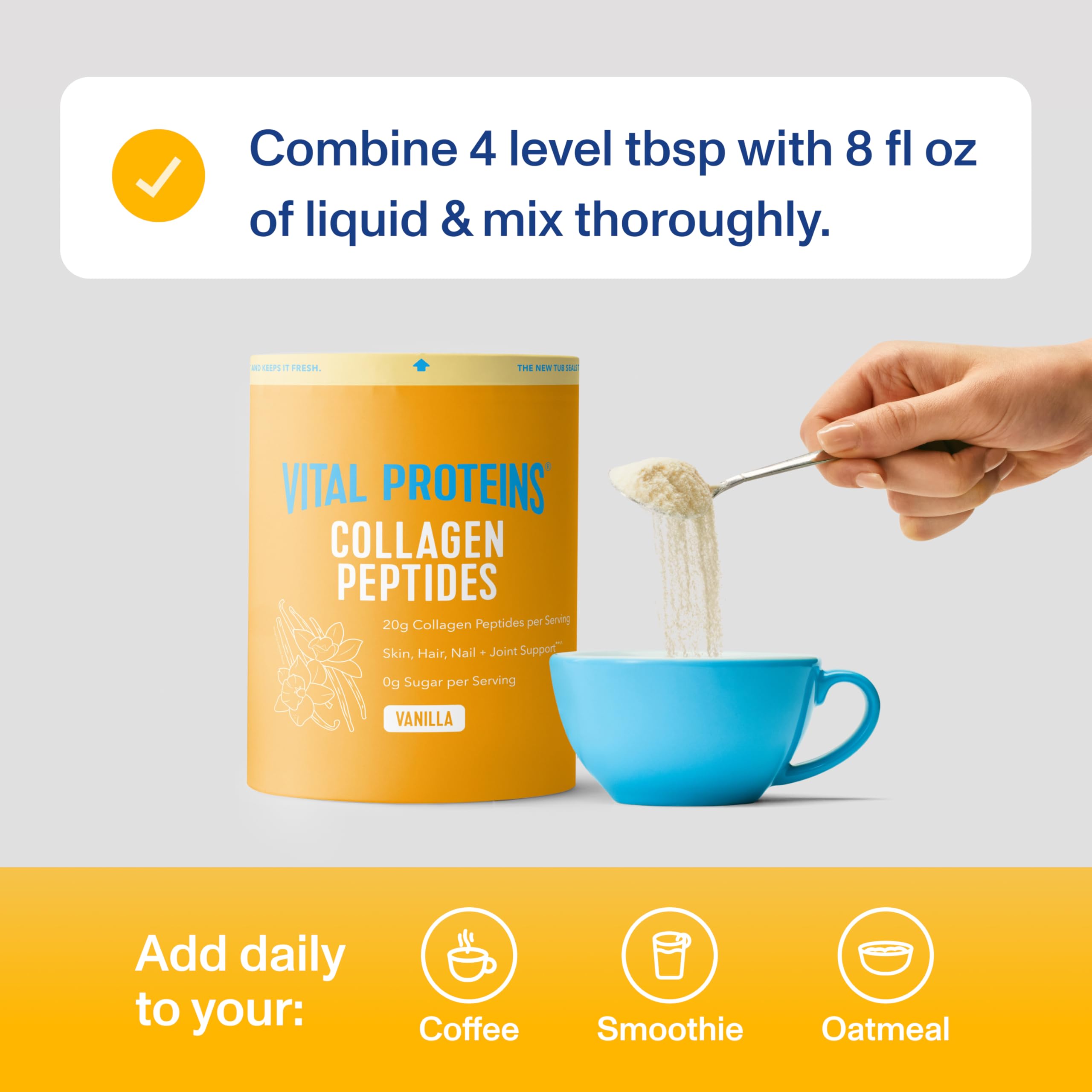Vital Proteins mezclado en café matutino para potenciar proteína estructural
