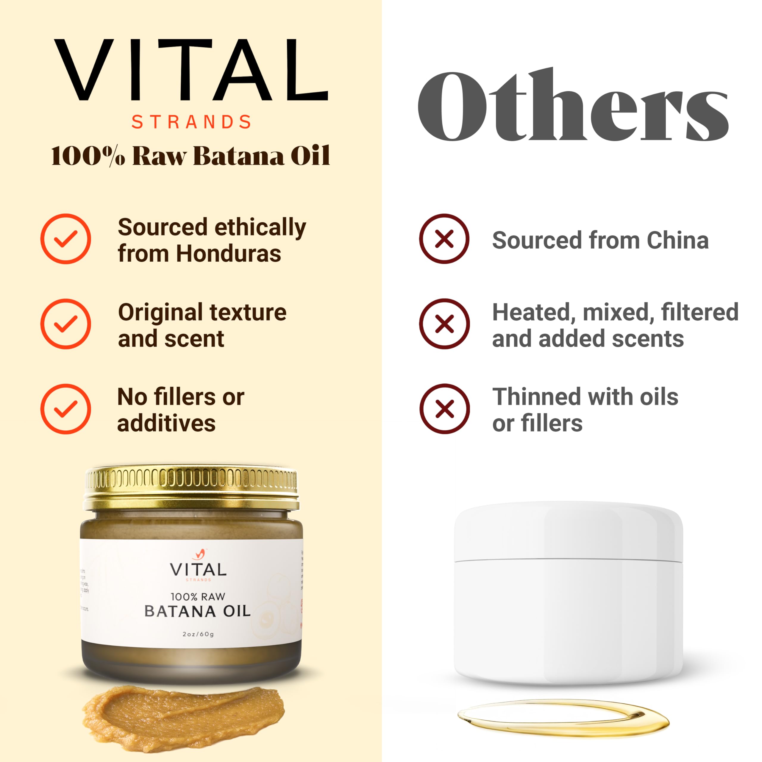 Vital Strands envase 2oz comparado con escala para referencia de tamaño