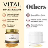 Vital Strands envase 2oz comparado con escala para referencia de tamaño