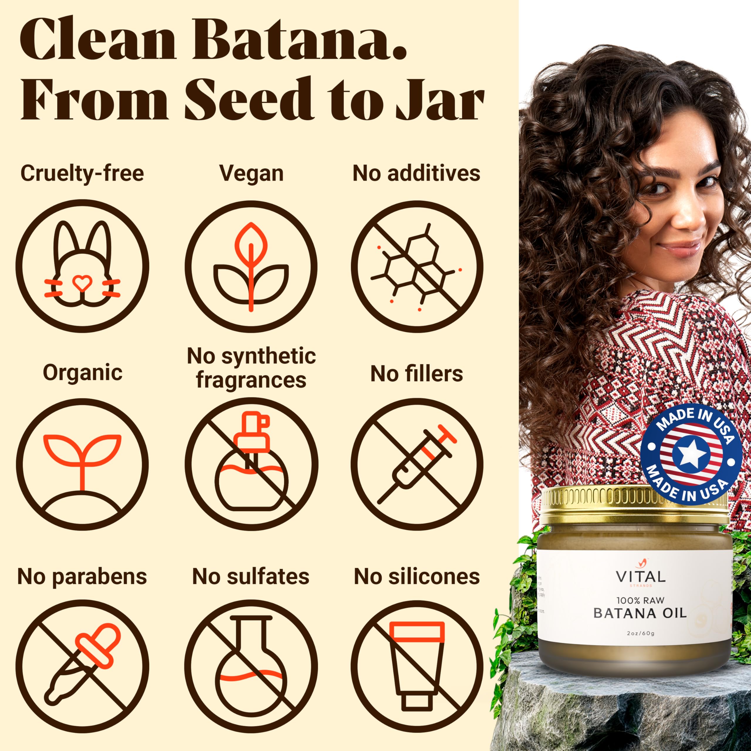 Vital Strands tarro sobre hojas naturales subrayando origen sostenible