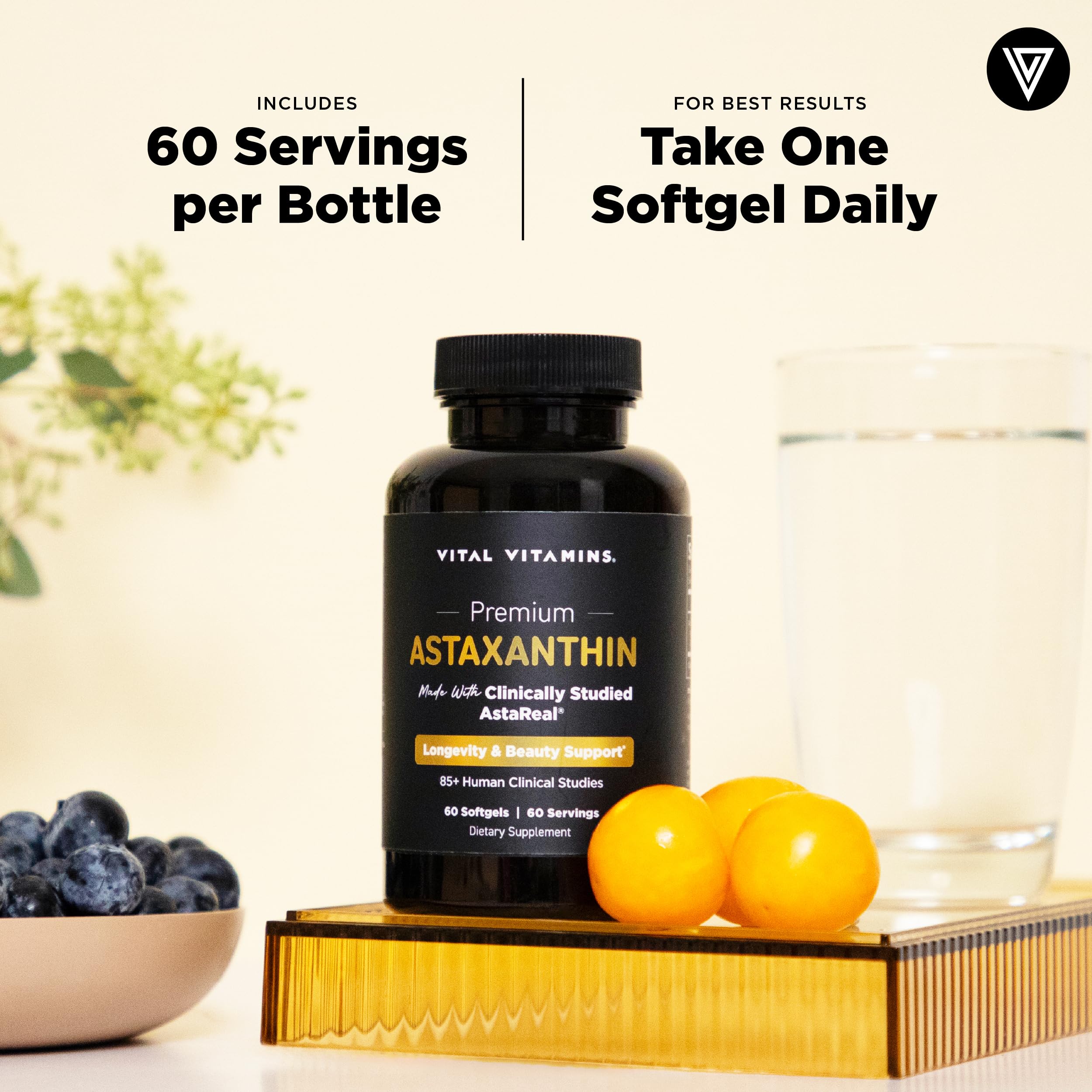Vital Vitamins etiqueta nutricional legible que destaca 12 mg de astaxantina