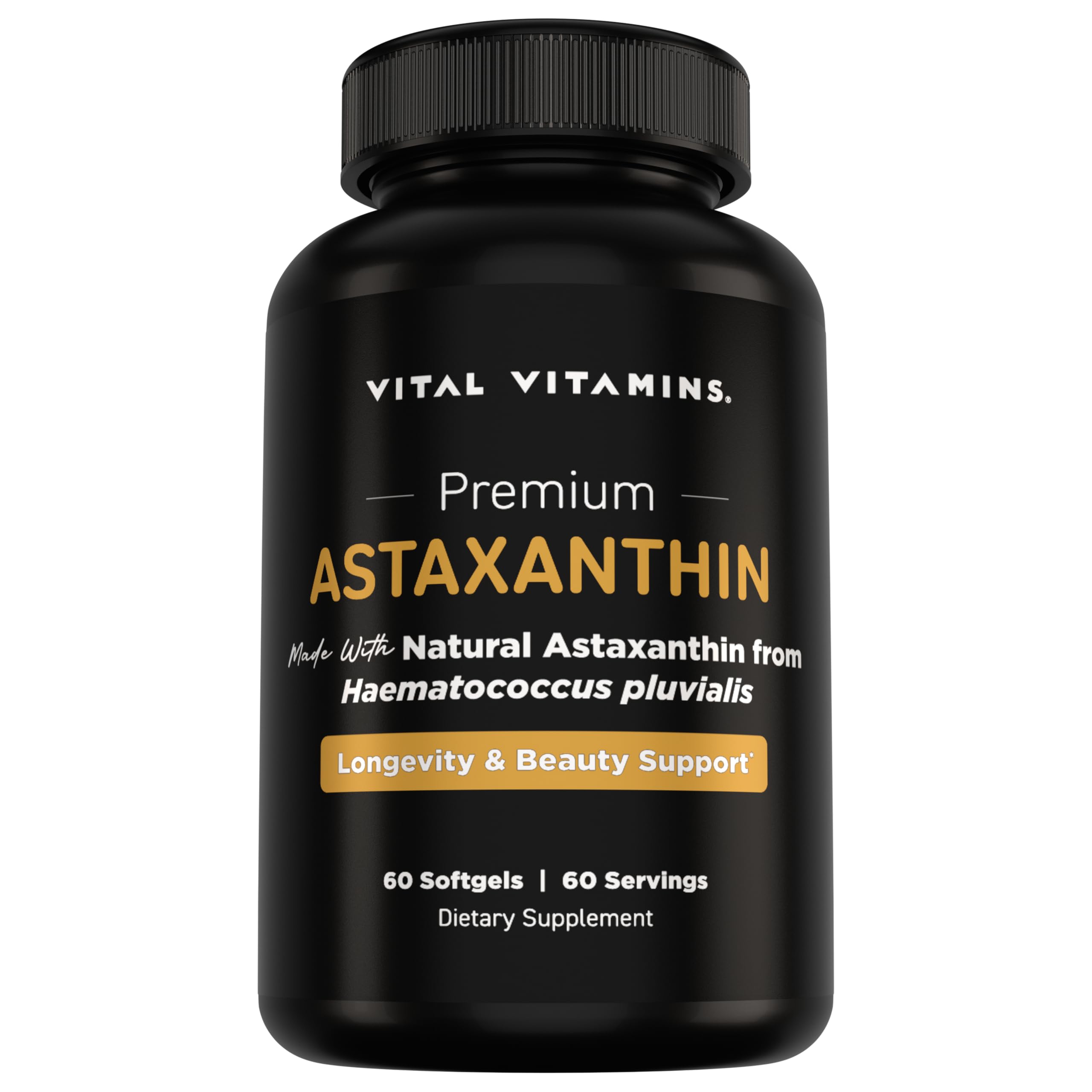 Vital Vitamins frasco frontal mostrando etiqueta y beneficio de piel radiante