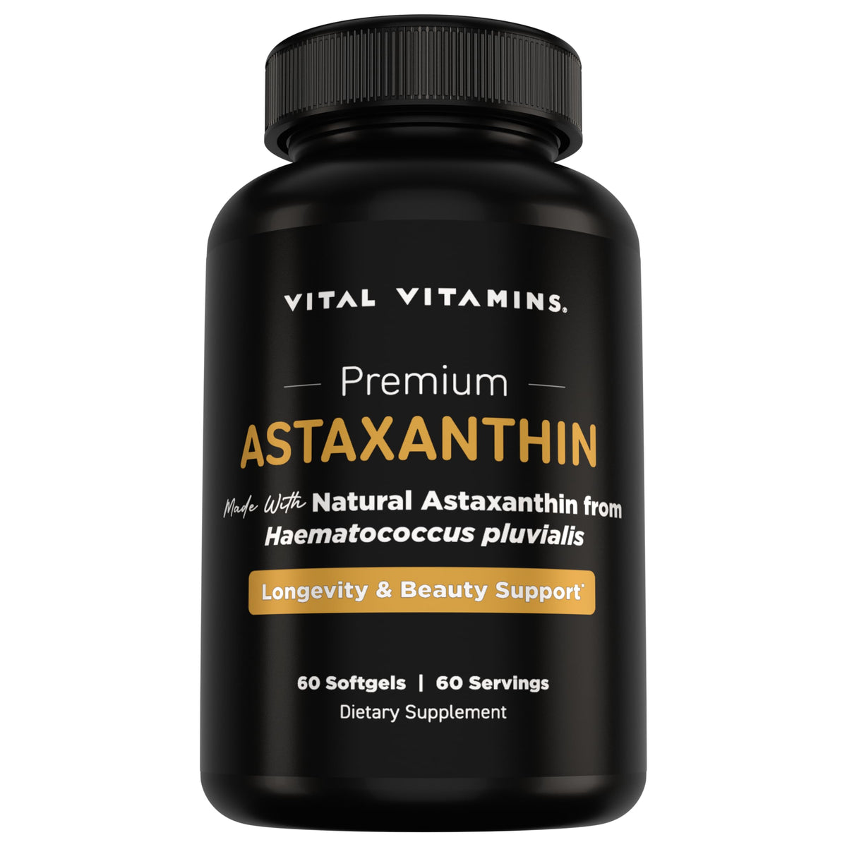 Vital Vitamins frasco frontal mostrando etiqueta y beneficio de piel radiante