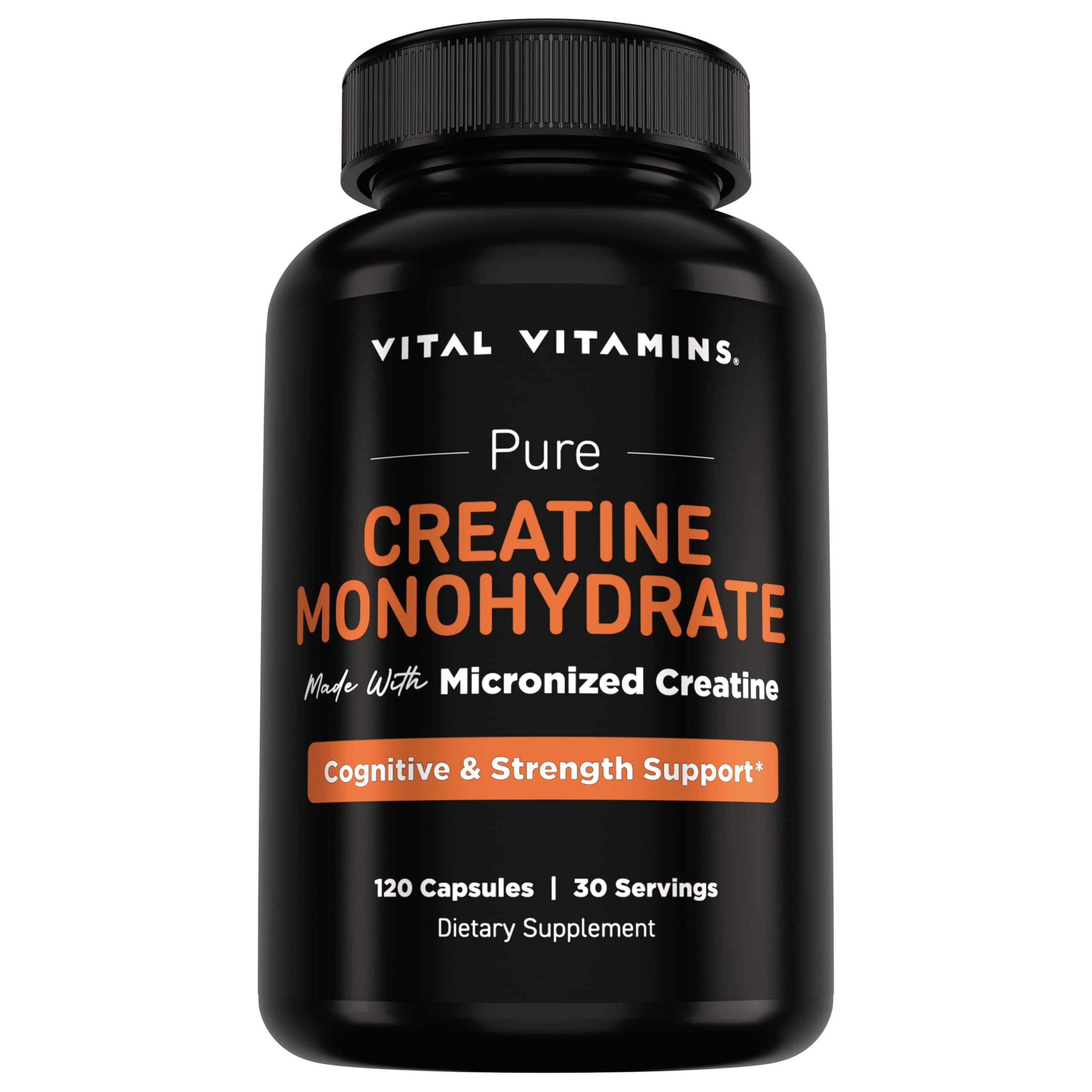 Vital Vitamins envase frontal mostrando cretina 3g por servicio y conveniencia