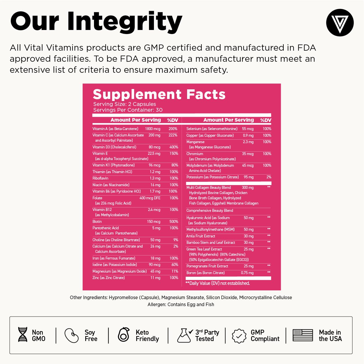 Vital Vitamins etiqueta con información nutricional clara y transparente