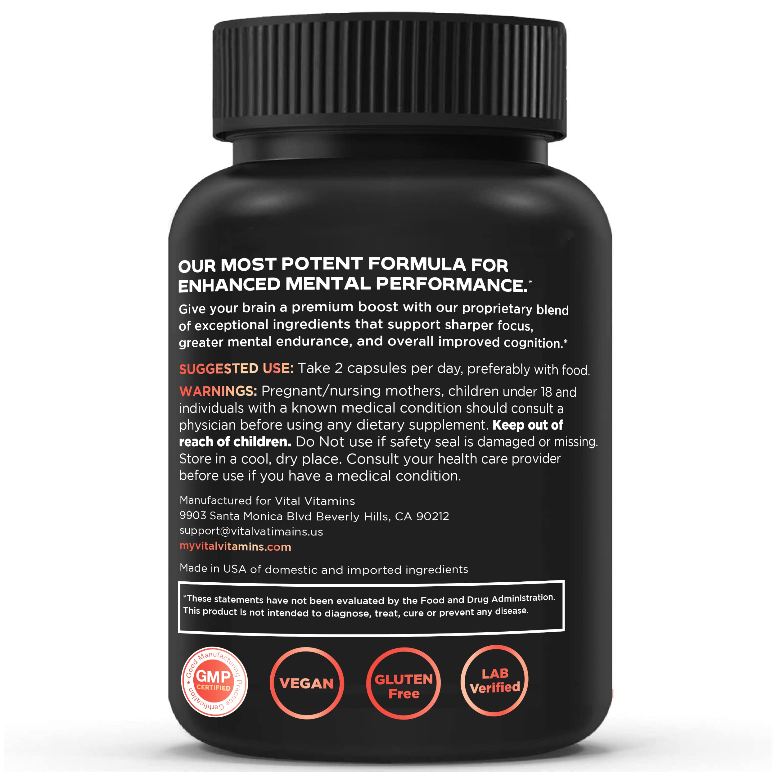 Vital Vitamins etiqueta nutricional clara con información de ingredientes
