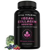 Vital Vitamins frasco frontal mostrando 60 cápsulas y beneficios veganos