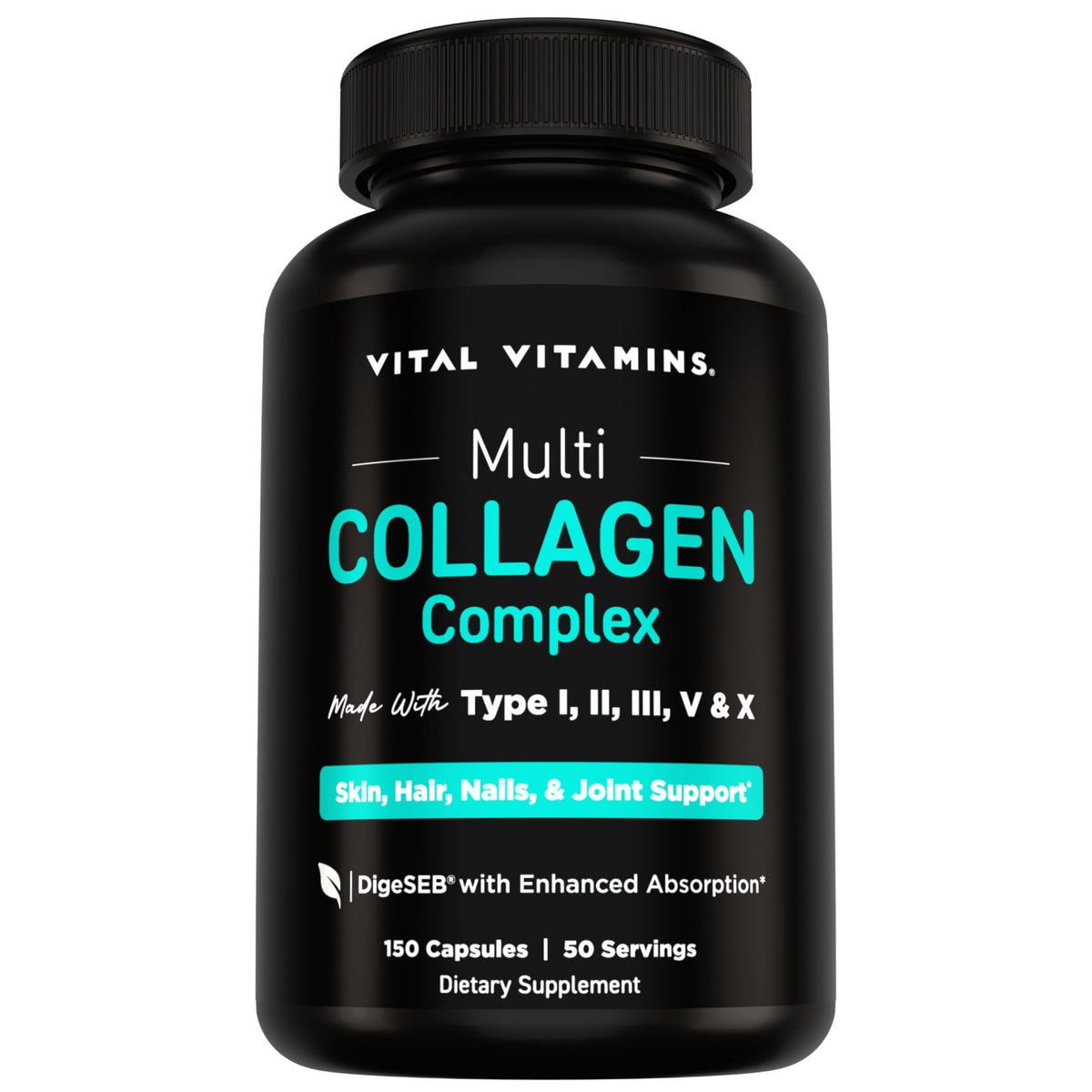 Vital Vitamins frontal del envase mostrando beneficios y volumen