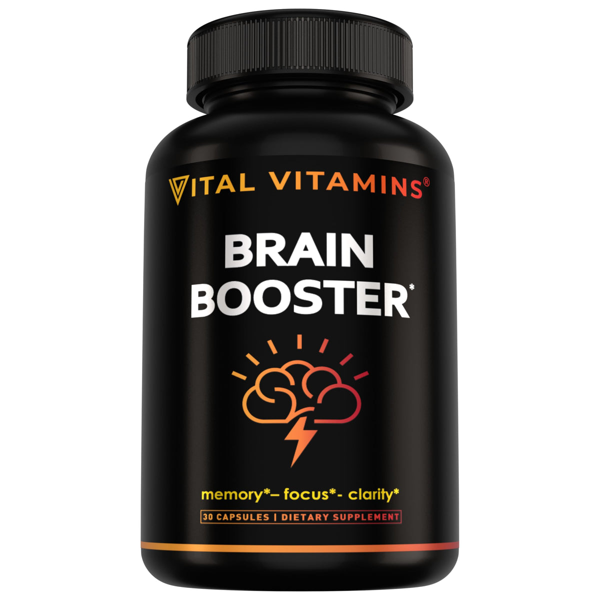 Vital Vitamins frasco frontal mostrando etiqueta clara y confianza