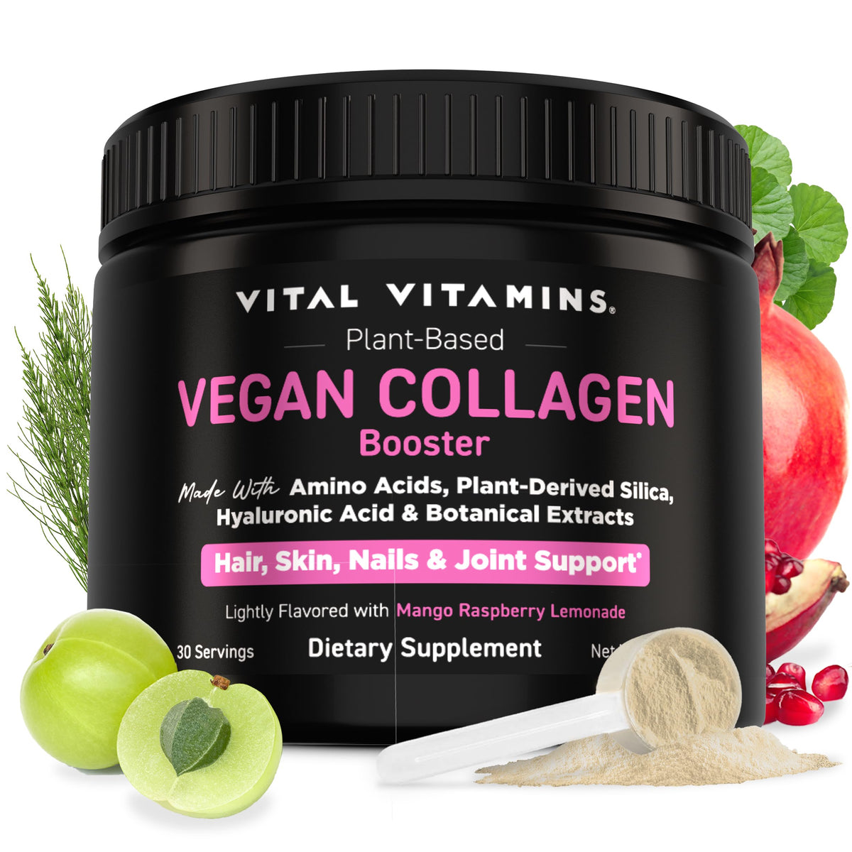 Vital Vitamins vista frontal del envase mostrando la marca y beneficio vegano